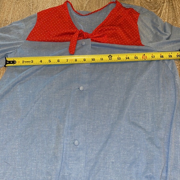 Vintage blue red white polka dot shirt dress medium large - Picture 5 of 7